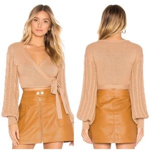 TULAROSA Brown Front Wrap Cropped Sweater